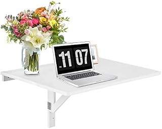 TANGZON Wall-Mounted Table, Folding Floating Desk with Drop-Leaf Top, Space Saving Hanging Laptop Table for Study, Bathroom and Bedroom