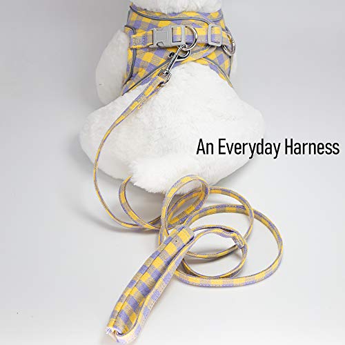 Charmsong Small Dog Harness Reflective Soft Dog Vest For Puppy Harness Plaid Small Pet With 150Cm Leash No Pull Chest Orange Purple Plaid S #TOP4