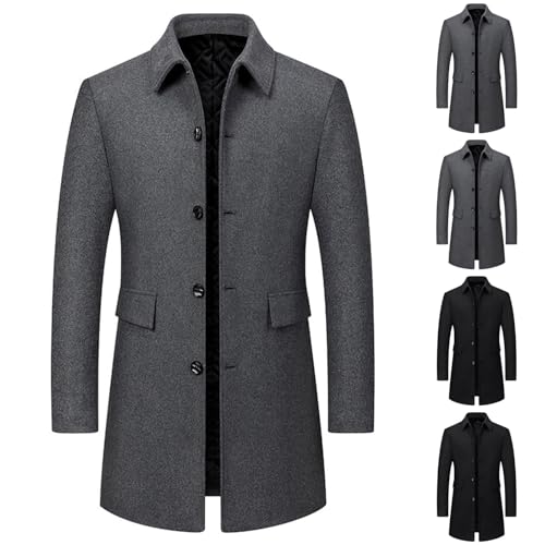 Mens Wool Blend Slim Coat,Trench Lapel Long Blazer Jacket Office Single Breasted Coat Casual Soft Elegant Windbreaker