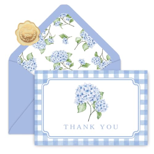 Cartes de Remerciement Mariage et Baptême Motif Hortensia Floral Bleu