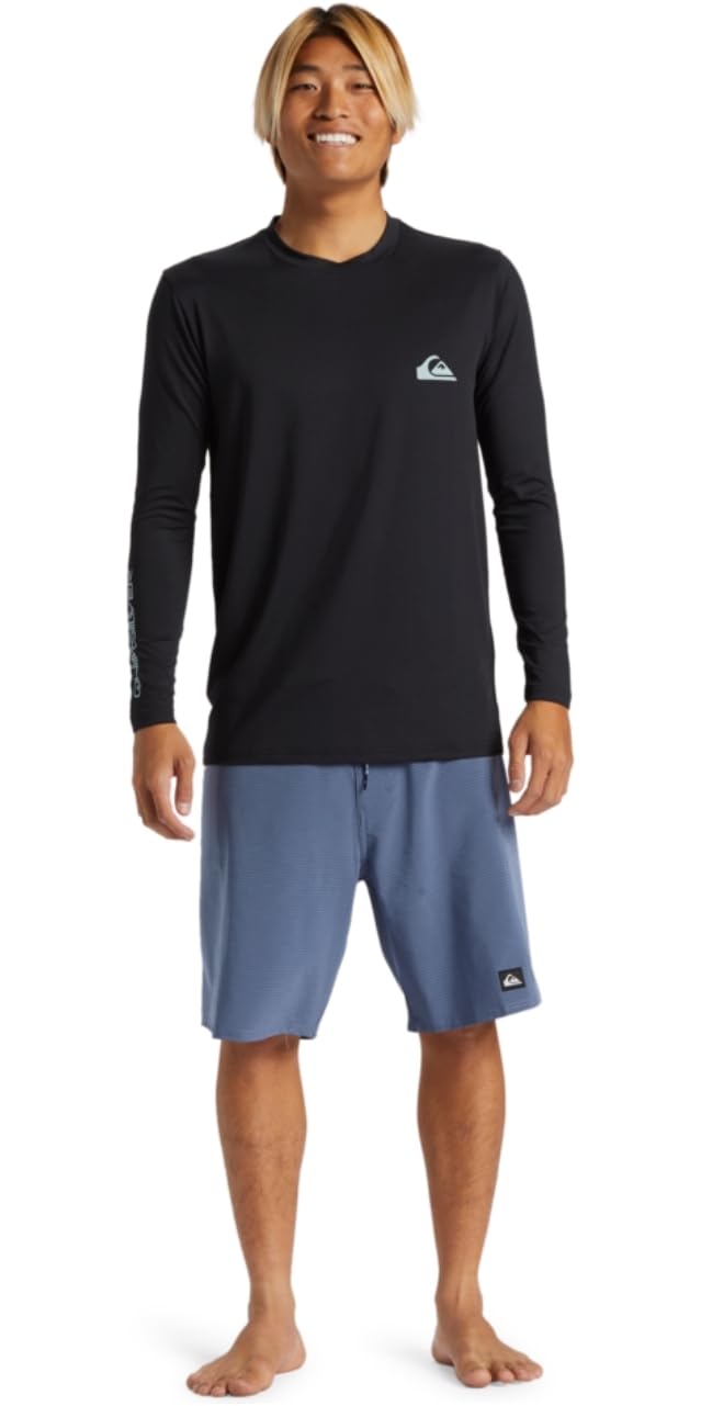 Quiksilver Camiseta de manga larga para hombre, color negro, tela elástica, UPF 50, protección solar