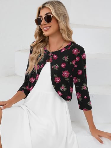 Image of Heymoments Women's 3 /4 Sleeve Casual Shrugs Lightweight Open Front Cropped Cardigan for Dresses