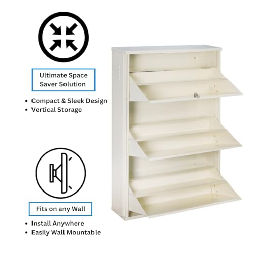 Image of DELITE KOM 29 inch Wide, 6 Shelf Metal Shoe Rack Wall Mounted for Home with Central Lock | Holds Upto 24 Shoes or 36 Slippers Pair | Double Decker, 1Yr Warranty, (41x29x8, Ivory), DIY, Space Saver