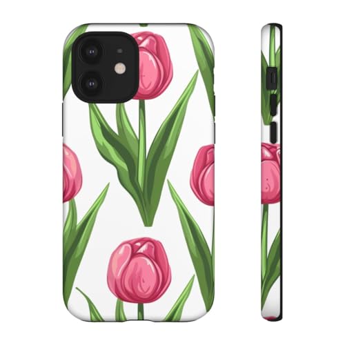 Coque rigide iPhone 12 motif tulipe rose mate anti-rayures