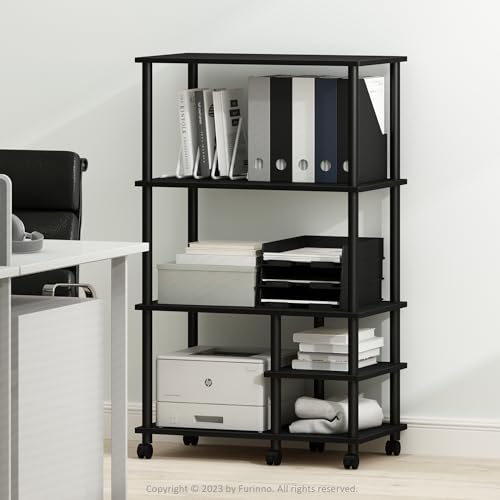 Furinno Turn-N-Tube 4-Tier Toolless Multipurpose Printer Stand Display Storage Shelf with Wheels, Americano/Black - image 1
