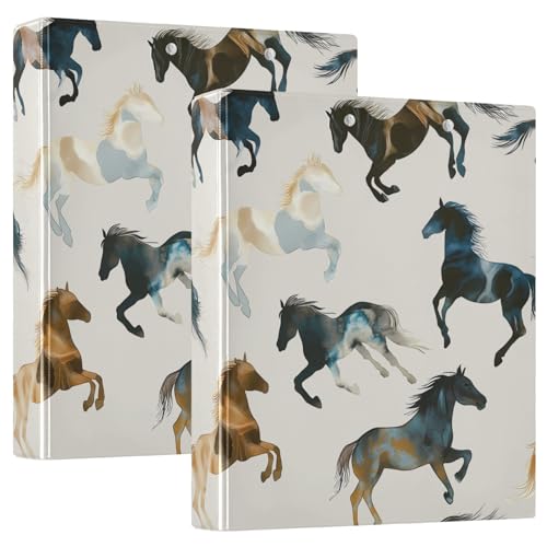 Image of Western Brown Horse 3 Ring Binder with 2 Interior Pockets 1.5 inch Binders 3 Ring Heavy Duty Fit 8.5 inch x 11 inch Letter Size for Office School, 2 Pack