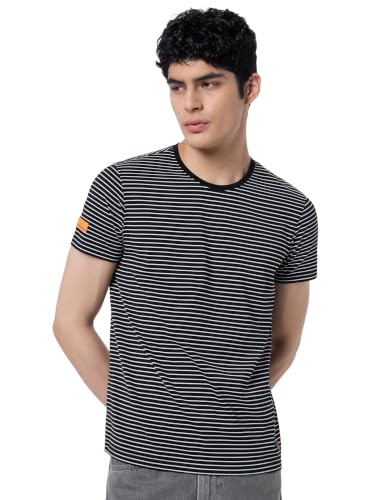 Image of Spykar Men's Slim Fit Round Neck Half Sleeve Striped Casual T-Shirt