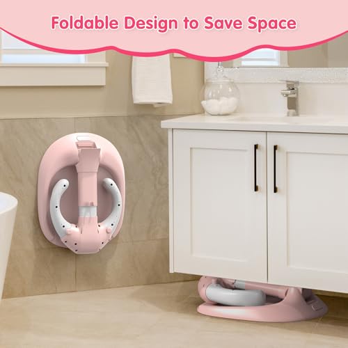 Image of Foldable Baby Shower Standing Support with Anti-Slip Base and Shower Holder, Adjustable Baby Bath Stand, No Assembly /Installation Toddler Stand Up Shower Support for Home /Travel Bath Time, Pink