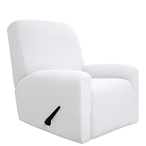Greatime Recliner Stretch Sofa Slipcover Sofa Cover 4-Pieces Furniture Protector Couch Soft with Elastic Bottom Kids, Spandex Jacquard Fabric Small Checks(Recliner,Snow White)