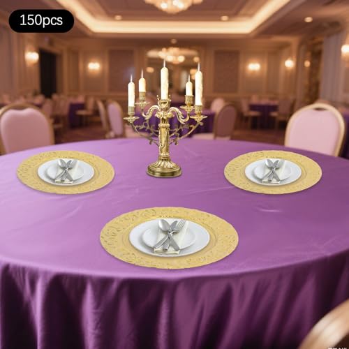 Set de 150 platos cargadores dorados, 13 pulg redondos miniatura 5