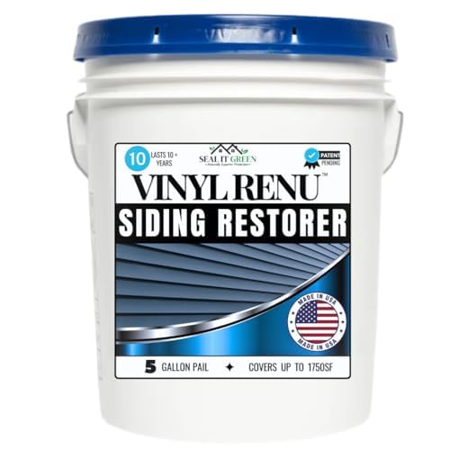 Vinyl Renu Premium Siding Restorer | Lasts 10+ Yrs | Restores Original Color & Beauty To All Siding Types | Rejuvenates & Protects Siding, Doors & Patio Furniture |5-Gallon Pail