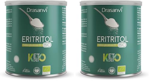 DRASANVI ERITRITOL KETO CERTIFICADO BIO - Edulcorante NATURAL con cero calorías, apto para DIABÉTICOS, pruébalo en tus recetas horneables - VEGANO - SIN GLUTEN - 500g (Paquete de 2)