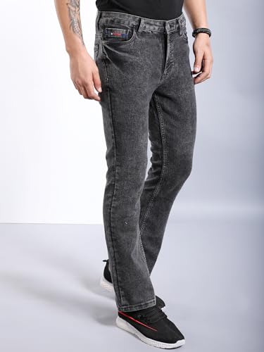 Image of The Indian Garage Co Men Bootcut Solid Mid-Rise Stretchable Jeans