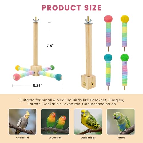 Image of Upgraded Parrot Perch Toy,Rotating Bird Perch Stand with Chew Ball Toy for Small&Medium Birds,Bird Cage Accessories for Parakeets Cockatiels Lovebirds Conures Finches Budgies (Rainbow Colors)