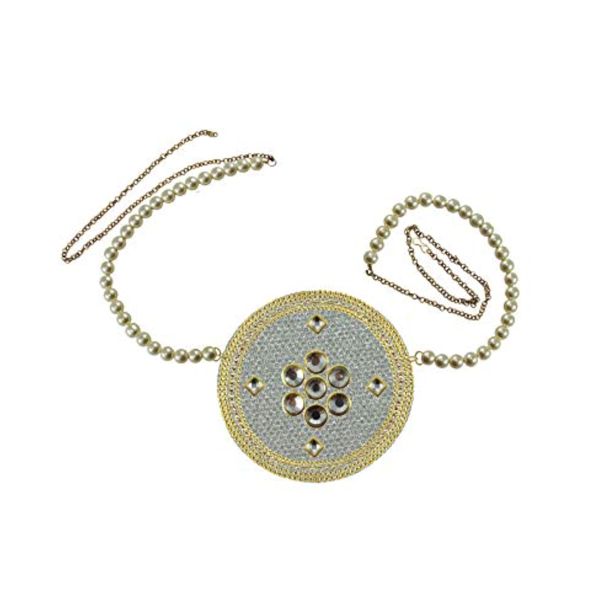 Women's Solid Brass Stone Studded Waist Belt, Multicolor