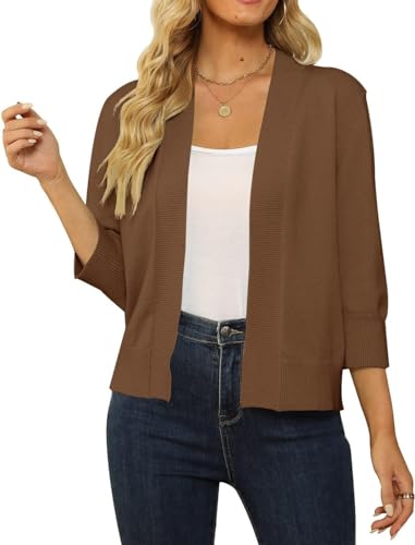 Image of Womens 3 /4 Sleeve Cropped Cardigan Sweater Fashion Cardigans Lightweight Knit Sweaters