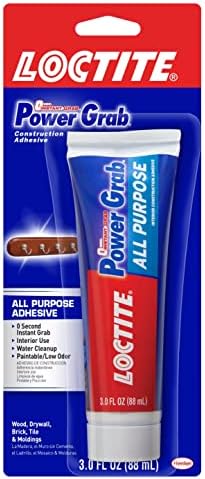 Loctite Power Grab Express All Purpose Construction Adhesive, White, 3 fl oz Squeeze Tube, 1 Pack - Versatile Interior Construction Glue for Cement, Tile, Wall & More