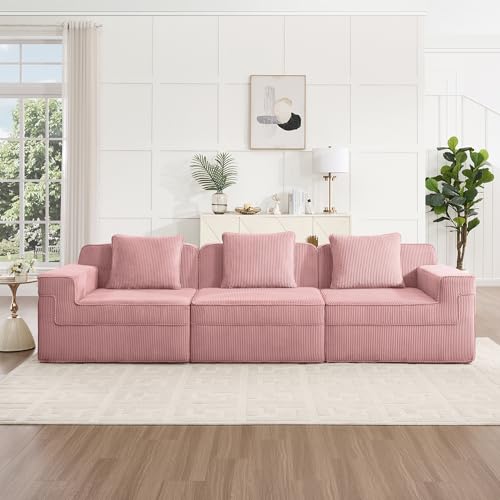 RENDGO Cloud Boneless Sofa Couches for Living Room, 117" Pink