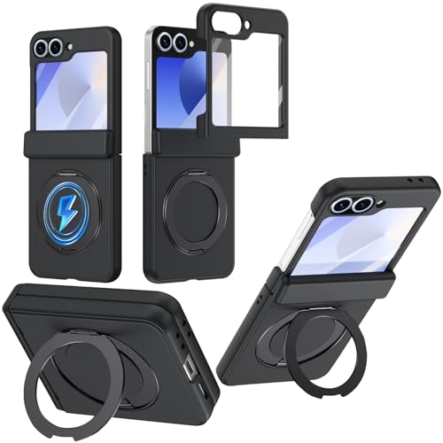 Coque Samsung Galaxy Z Flip 6 noire avec anneau rotatif et support
