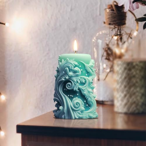 WAYUTO Silicone Carved Candle Mold 3D Cylinder Candle Molds Dreamlike Spiral Wave Pillar Patterns Scented Candle Making Mold Crafts Gift for DIY Lovers Wave