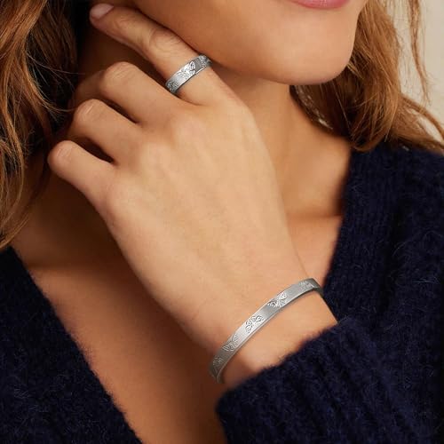 Gold Silver Butterfly Bracelet Ring Set, Stainless Steel Cuff Bangle Jewelry Dainty Love Design for Women Wedding Birthday Gift3