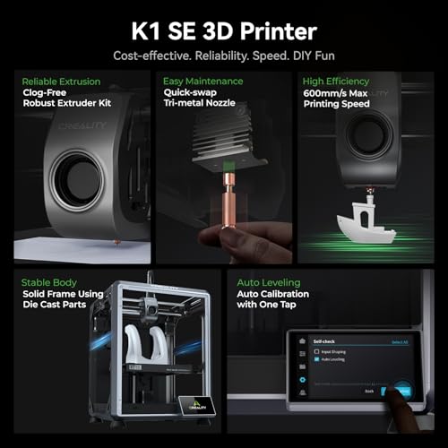 Creality K1 SE 3D Printer, 600mm/s High-Speed Hands-Free Auto Leveling Flagship-Level Direct Extruder Quick-swap Tri-Metal Nozzle K1 Upgrade 3D Printer, Print Size 250x220x220mm