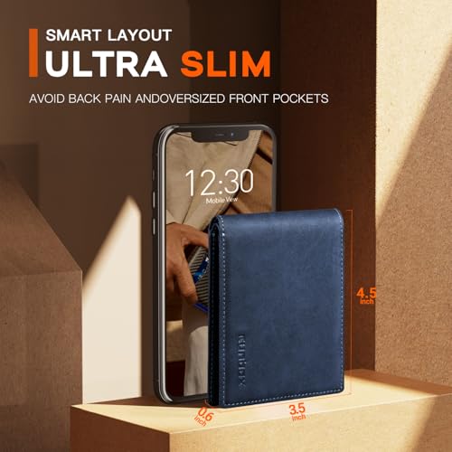 Image of RUNBOX Wallet for Men Slim Leather Bifold RFID Blocking Minimalist Front Pocket Design with Gift Box | Minimalist Front Pocket Design, Holds 8 Cards, RFID Protection, Gifts for Men on Birthdays, Father's Day, and Christmas