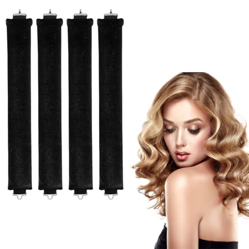 ZORVYN 4 pezzi Fascia bigodino senza calore, Bigodini morbidi per dormire, lungo per boccoli, Piega e capelli mossi senza calore, Per tutti i tipi (per capelli di lunghezza media o lunga) (nero)