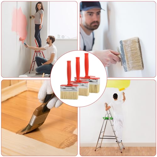 Anseom 3 Stück Pinsel Wandfarbe, Pinsel Set mit Kunststoff Griff FläChenstreicher Borsten Zaun Pinsel Malerpinsel für Wand Möbel Zaun Holz Malen（100mm 120mm and 140mm ）