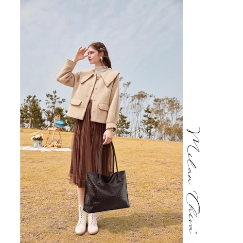 Image of Milan Chiva Tote Bag for Women with Zipper Large Ostrich Vegan Leather Shoulder Purses and Handbags