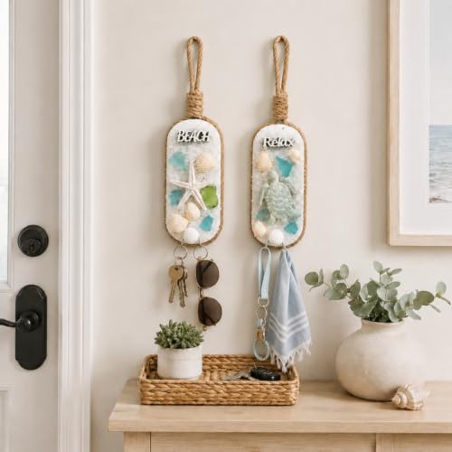 pechpell 2 Pcs Beach Decorative Wall Hooks Bathroom Wall Hanging Home Decor