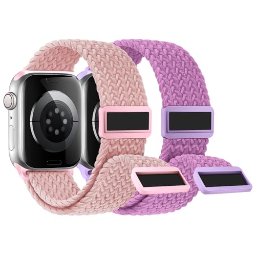 【2枚入り】Knossen コンパチブル アップルウォッチ バンド 49/46/45/44/42mm 編み込み Apple Watch バンド ナイロン 磁気吸着式バックル 強力なマグネット アップルウォッチ スポーツベルト 伸縮性 iWatch Ultra 3 2 1 Series 11 10 9 8 7 6 5 4 3 2 1 SEに対応 調整可能 柔軟 通気