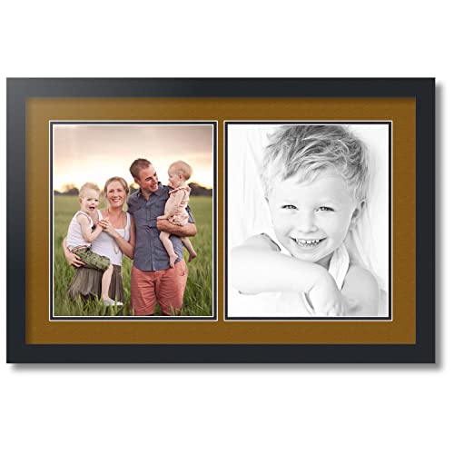 ArtToFrames Collage Photo Frame Double Mat with 2-10x12 inch Openings with Black Frame and Coronado Top Mat