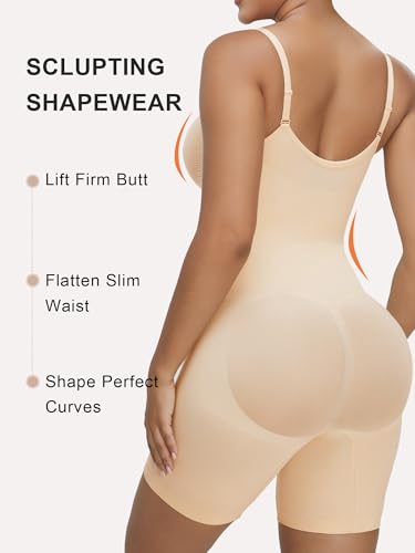Image of SHAPERX Women's Shapewear Bodysuit Tummy Control Seamless Zip-Up Body Shaper Waist Defining Silhouette