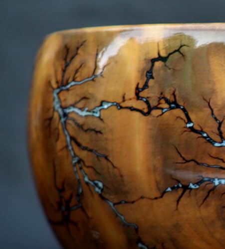 Image of Lichtenberg Figure Yarn Bowl - Handmade Wooden Yarn Bowl for Knitting Yarn Ball Holder - Yarn Bowls with Holes Crochet Bowl Holder - Yarn Storage Bowl 7 inch x 4 inch inches (Sky-Blue Resin Yarn Bowl)