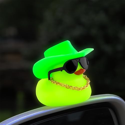 Patos de goma brillantes wonuu con gafas de sol y sombrero vaquero verde noctilucente 6