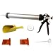 HILKA MORTAR & GROUTING POINTING GUN - 15" Tube - 20 oz/600ml - 12:1 Thrust - Metal mortar scoop, Straight Nozzle, Angled Nozzle, Grouting Nozzle