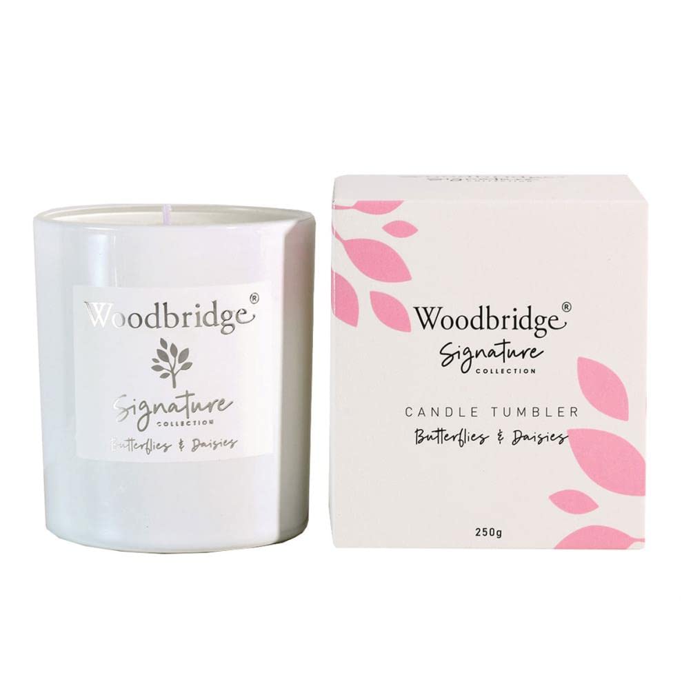 Aroma Accessories Woodbridge Butterflies on Daisies Boxed Tumbler Candle