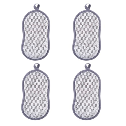 Image of 4 Pack Dish Sponge for Washing Dishes Cleaning Kitchen, All-Purpose, Non Scratch, Rough Scrubbers Side for Non-Stick Cookware, Soft Microfiber Scrub Side for Dishes,Reusable Dishwashing Sponges