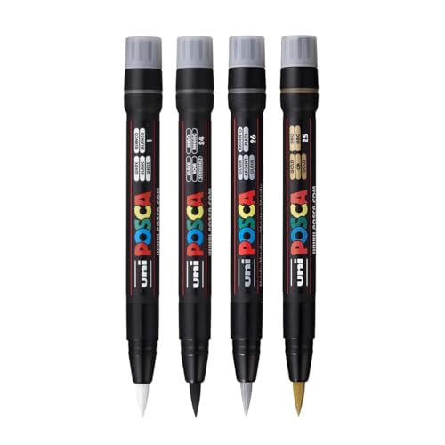 Image of Posca PCF-350 Paint Marker | 1-10 mm Soft Brush Tip (Multicolor, Pack of 4)