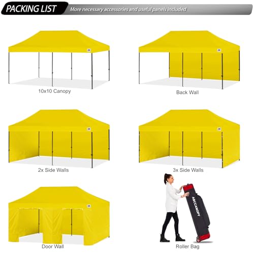 Image of ABCCANOPY Heavy Duty Easy Pop up Canopy Tent with Sidewalls 10x20, Yellow