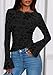 PRETTYGARDEN Women Long Sleeve Floral Mesh Tops Blouse 2025 Fall Trendy Boat Neck Ruched Fitted Shirt Going Out Date Outfits (Black,Large)