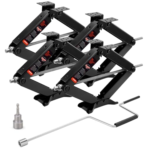 Image of Kohree 9500 lbs RV Stabilizer Jacks 24 inch, Leveling Scissor Jacks for Travel Trailer, Set of 4, Heavy Duty Camper Stabilizer Jacks Kit with Anti-Slip Handle and Drill Socket, Easy to Install
