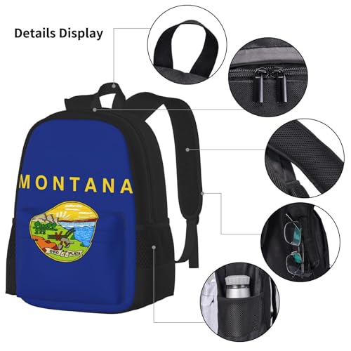 Montana State Flag Print 3 Piece Backpack Set, Laptop Daypack, Lightweight Bookbag Set With Lunch Bag Pencil Case4
