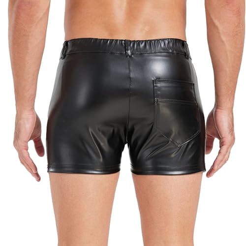 DTODWW Men's PU Leather Shorts Elastic Waist Sexy Shorts Rave Hot Short Pants with Pockets Casual Streetwear Clubwear2