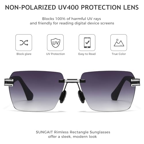 SUNGAIT Rimless Rectangle Sunglasses Square Frameless Shades for Men Women Y2K Vintage UV Protection2