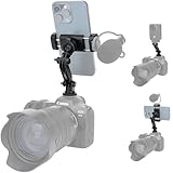 【グリップ式、落下防止】JJC ホットシュー カメラ スマホホルダー 同時撮影可 360°回転可 縦横撮影可 1/4ネジ穴付き ランニング スポーツ 適用 iPhone/Android三脚/自撮り棒対応 Gopro Hero Hero 13 DJI Osmo action 5 Pro 4 など 対応