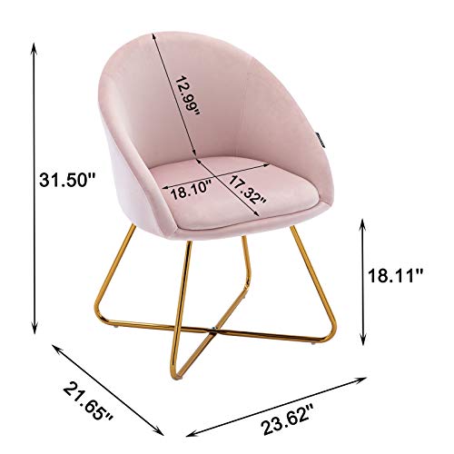 Artechworks Modern Velvet Dinning Chair With Golden Legs, Lounge Chair Set Of 2, Accent Armchair For Living Dining Room Bedroom Reception Chair, Pink #TOP5