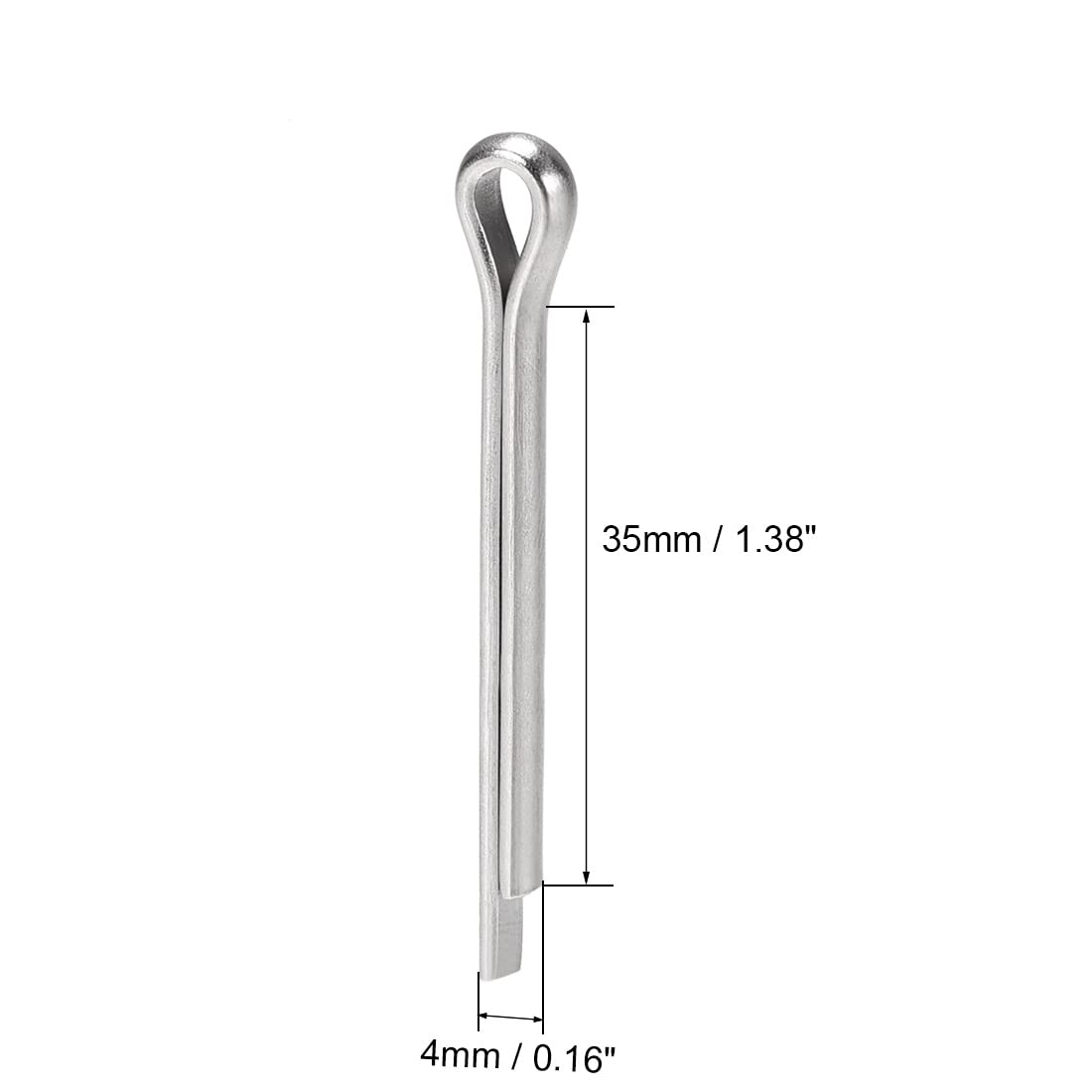 sourcing map Coppiglia divisa – 4 mm x 35 mm in acciaio inox 304 a 2 rebbi tono argento clip chiave 15 pezzi