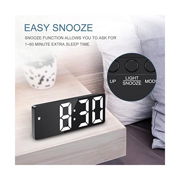 Ankilo Neuester digitaler Wecker, LED-Uhr, elektronische Tischuhr mit Temperaturanzeige, Reisewecker, einstellbare Helligkeit, 12/24-Stunden-Anzeige, Digitaluhr für Zuhause, Schlafzimmer, Büro, Kinder – Bild 5